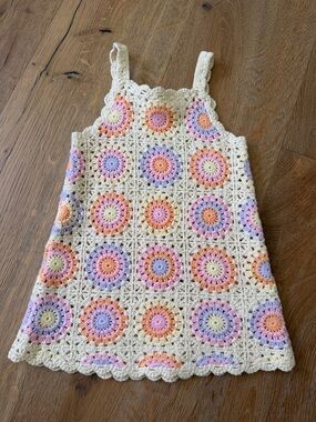 Zara Crochet Sunburst Tank Dress - Cream with Pastel Pink, Orange & Lavender